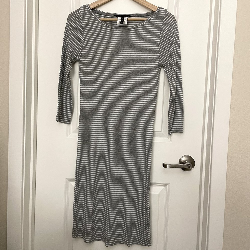 BCBGMAXAZRIA Gray & White Striped Dress